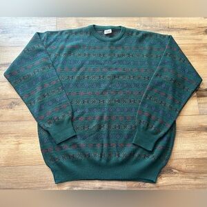 Vintage 90s Maglificio Florence Italy Green Acrylic Wool Print Grandpa Sweater